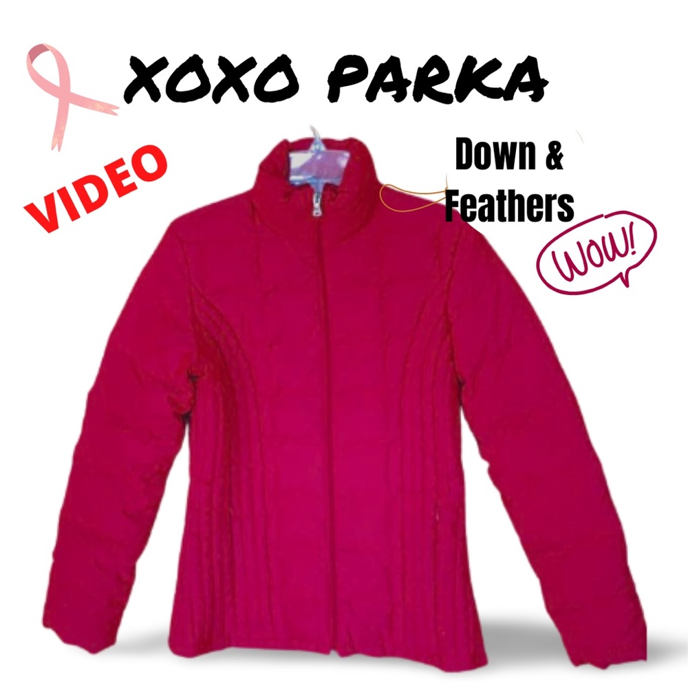 XOXO Quilted Down and Feathers Winter Zipper Red Parka Jacket Size MEDIUM